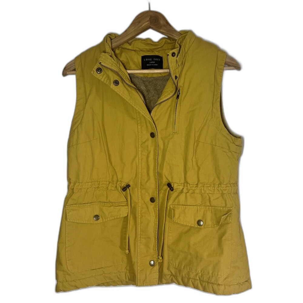 Love Tree Vest Women's Mustard Yellow / Gold Fur Lined LARGE Adjustable Waist